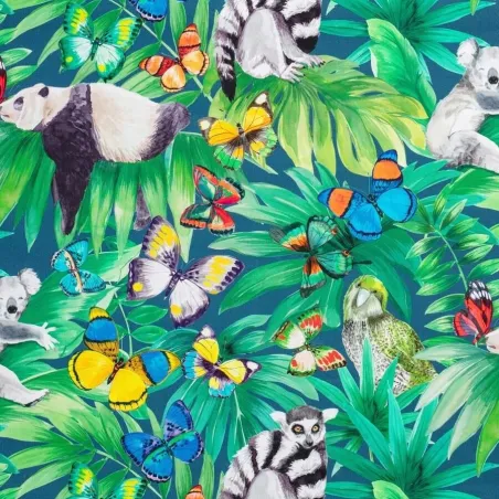 FORET ENCHANTEE FOND BLEU PAON - Toile imprimée