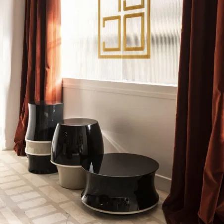 Bambou - Pouf noir sable en peuplier massif finition et laque