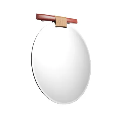 Bryo - Miroir rond en bois, cuir, verre et métal argile