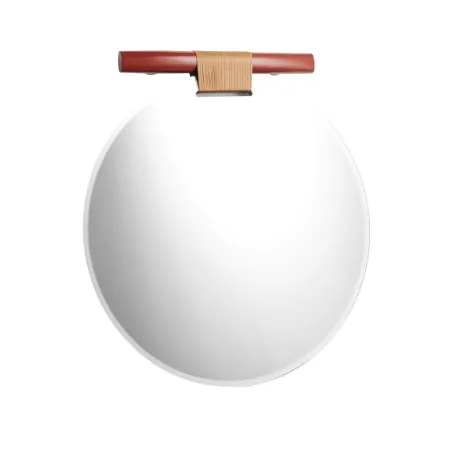 Bryo - Miroir rond en bois, cuir, verre et métal argile