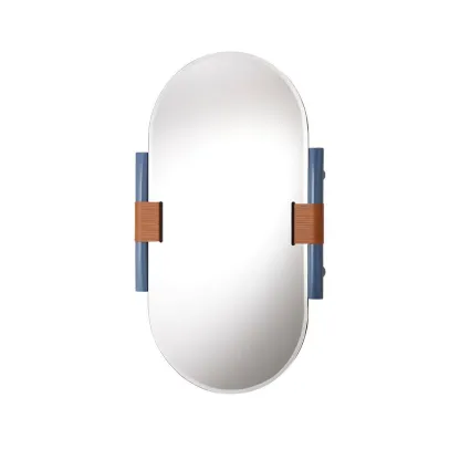 Bryo - Miroir ovale en bois, cuir, verre et métal horizon