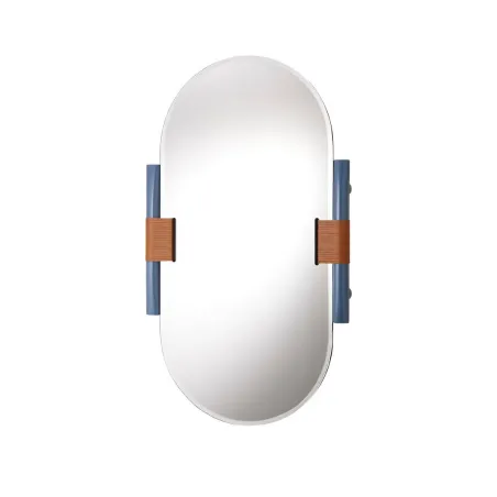 Bryo - Miroir ovale en bois, cuir, verre et métal horizon
