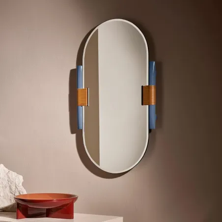 Bryo - Miroir ovale en bois, cuir, verre et métal horizon
