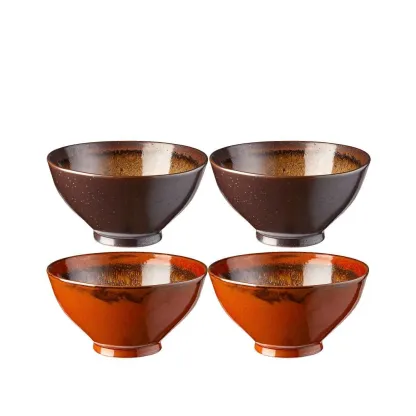 Corail - Coffret de 4 bols en porcelaine 0,35L - corail et chocolat
