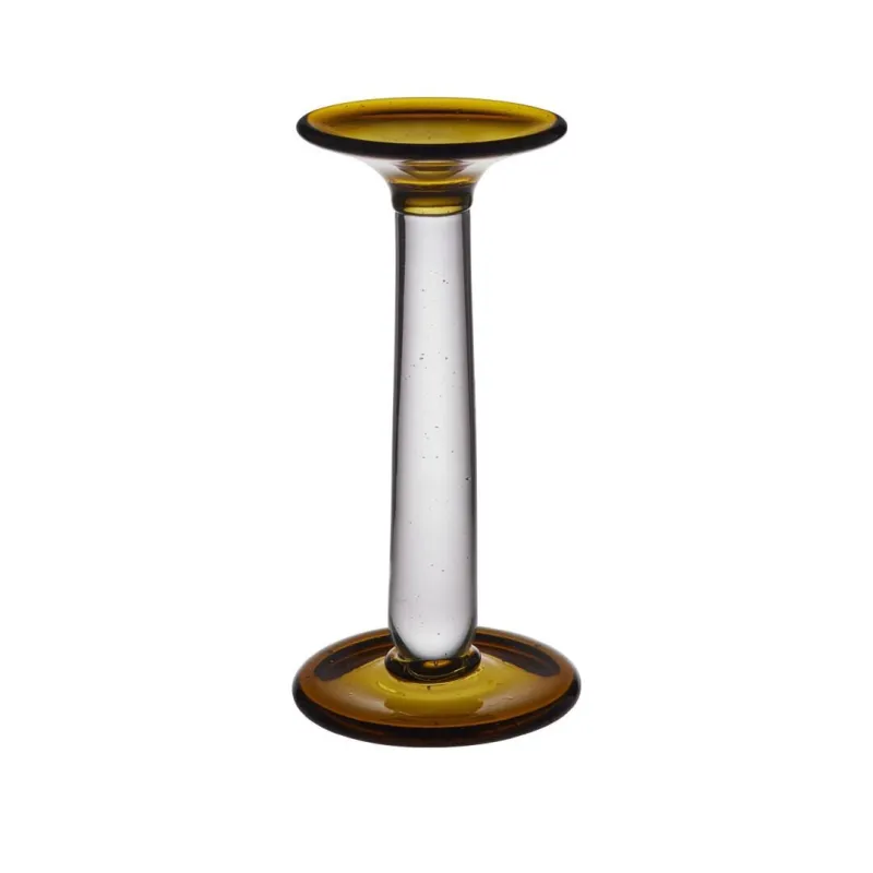 Etincelles - Bougeoir H25 en verre coloré ambre transparent