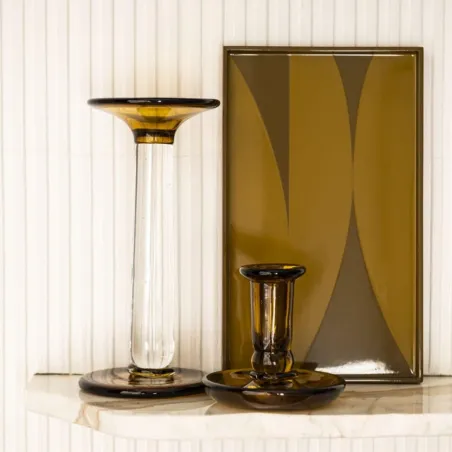 Etincelles - Bougeoir H25 en verre coloré ambre transparent