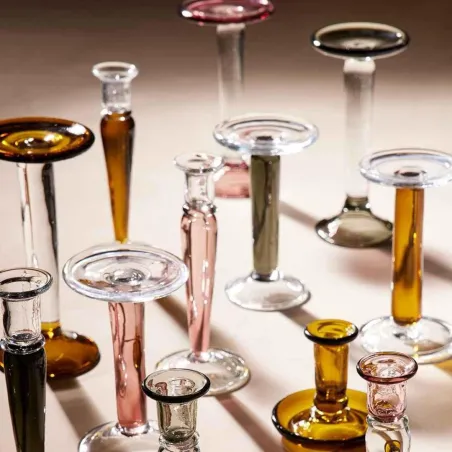 Etincelles - Bougeoir H25 en verre coloré ambre transparent