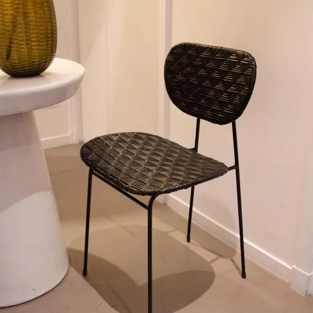Kai - Chaise en fer et rotin noir