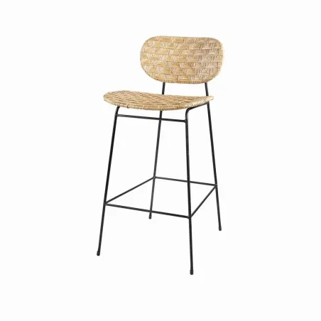 Kai - Chaise de bar naturelle en fer forgé et rotin