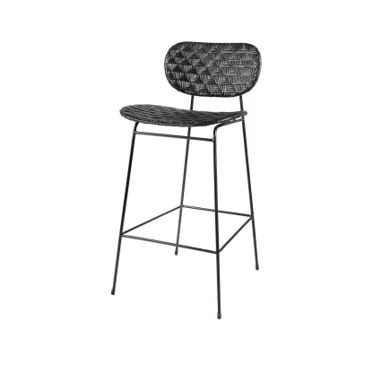 Kai - Chaise de bar noire en fer forgé et rotin