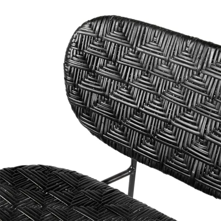 Kai - Chaise de bar noire en fer forgé et rotin