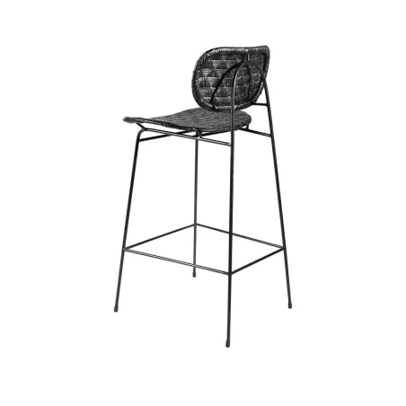 Kai - Chaise de bar noire en fer forgé et rotin