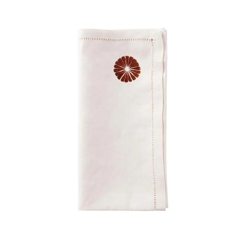 Kamon - Lot de 6 Serviettes de table en lin blanc brodé