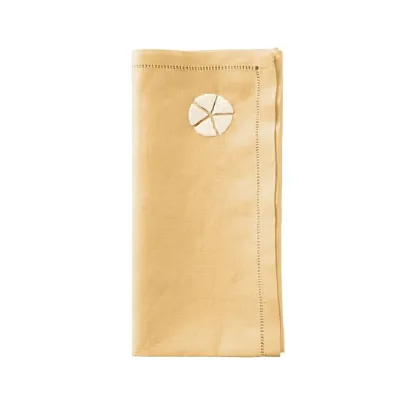 Kamon - Lot de 6 Serviettes de table en lin miel brodé