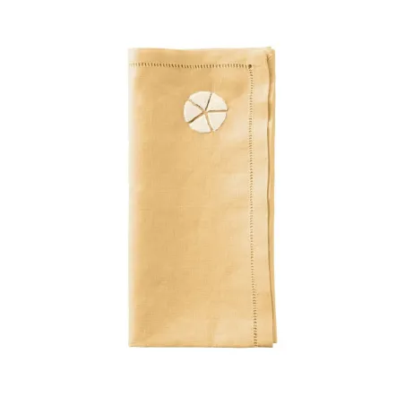 Kamon - Lot de 6 Serviettes de table en lin miel brodé