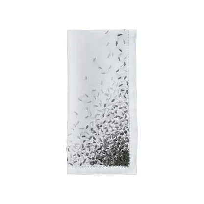 Meli melo - Lot de 6 serviettes de table brodée en lin - gris