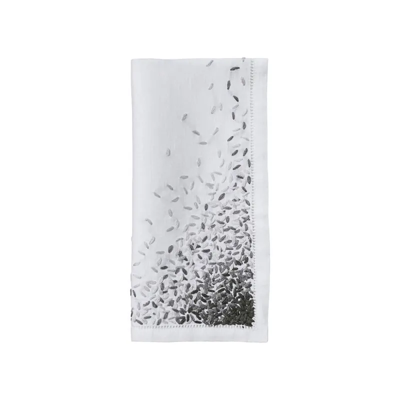 Meli melo - Lot de 6 serviettes de table brodée en lin - gris