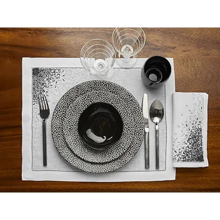Meli melo - Lot de 6 serviettes de table brodée en lin - gris