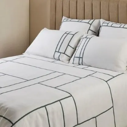 Mosaique - Housse de couette en lin blanc vert paon