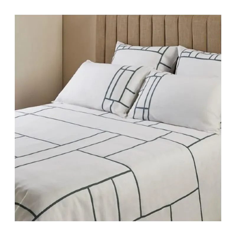 Mosaique - Housse de couette en lin blanc vert paon