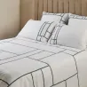 Mosaique - Housse de couette en lin blanc vert paon