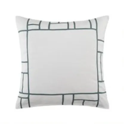 Mosaique - Taie carré en lin blanc vert paon 65X65