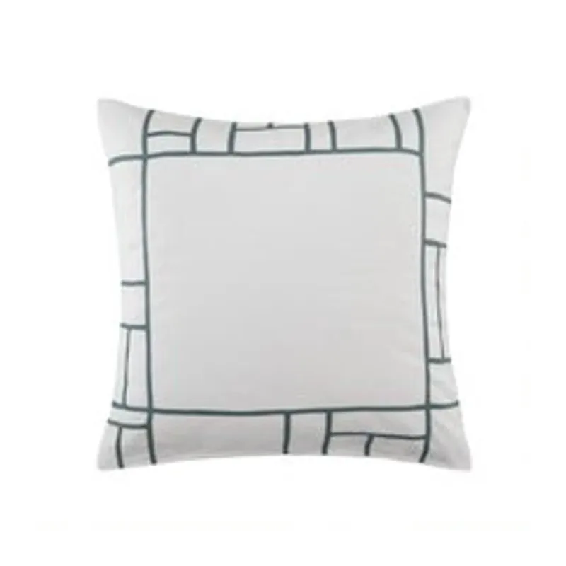 Mosaique - Taie carré en lin blanc vert paon 65X65