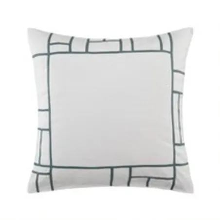 Mosaique - Taie carré en lin blanc vert paon 65X65
