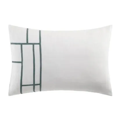 Mosaique - Taie rectangulaire en lin blanc vert paon 50X70