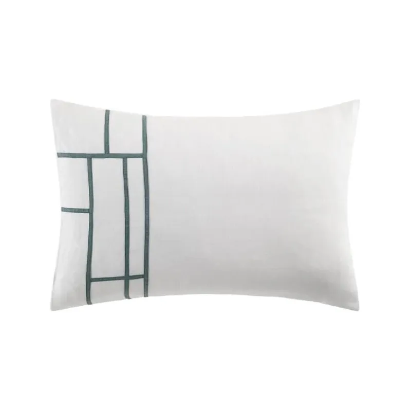 Mosaique - Taie rectangulaire en lin blanc vert paon 50X70