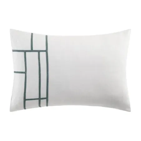 Mosaique - Taie rectangulaire en lin blanc vert paon 50X70