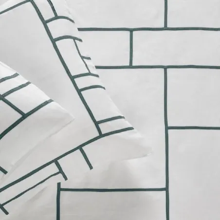 Mosaique - Taie rectangulaire en lin blanc vert paon 50X70