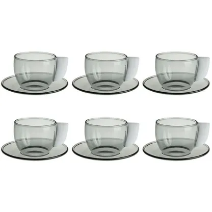 Pakora - Coffret de 6 tasses et soucoupes en verre borosilicate smoke blanc