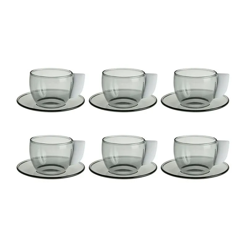 Pakora - Coffret de 6 tasses et soucoupes en verre borosilicate smoke blanc