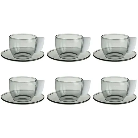 Pakora - Coffret de 6 tasses et soucoupes en verre borosilicate smoke blanc