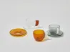 Pakora - Coffret de 6 tasses et soucoupes en verre borosilicate smoke blanc