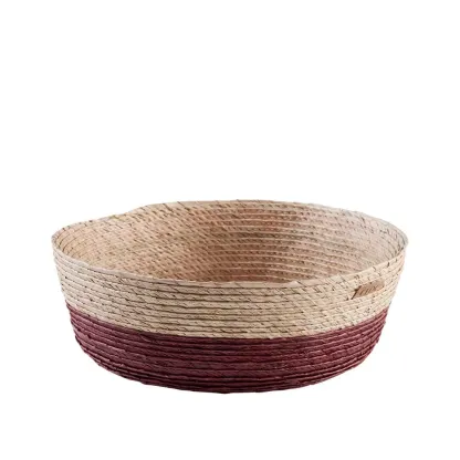 Palma - Corbeille ronde bicolore beige sépia en fibres de palme