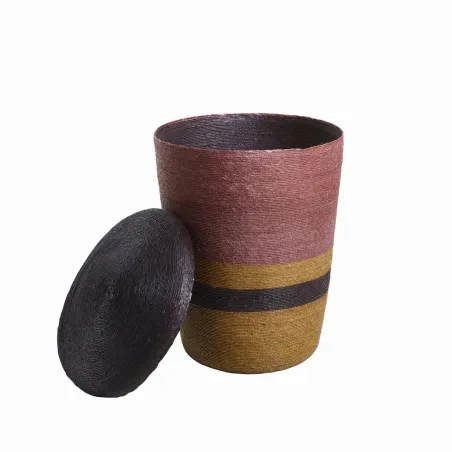 Palma - Corbeille à couvercle en fibres de palme ambre terracott brun