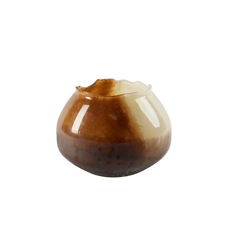 Pierre de lune - Vase sienne H17 en verre soufflé à la bouche