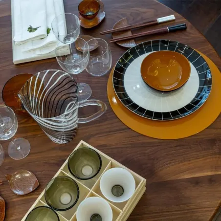 Signature - Lot de 8 Set de table rond en laque gris galet