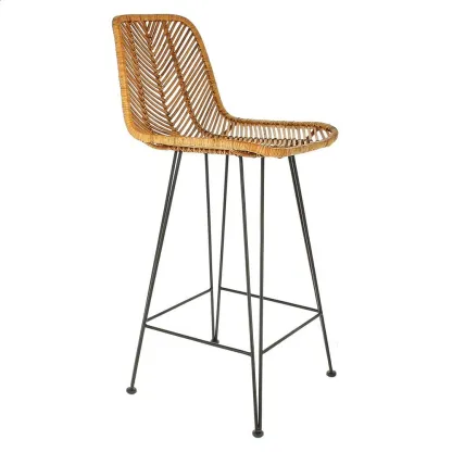 Vintage - Chaise de bar en rotin et fer forgé miel