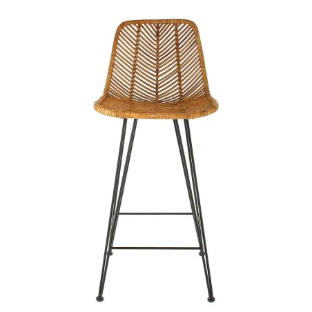 Vintage - Chaise de bar en rotin et fer forgé miel