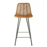 Vintage - Chaise de bar en rotin et fer forgé miel