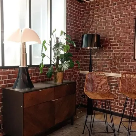 Vintage - Chaise de bar en rotin et fer forgé miel