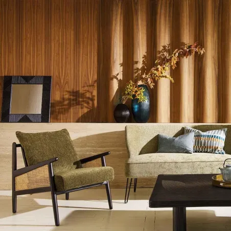 Wabi - Miroir carré en bois, rotin et verre noir